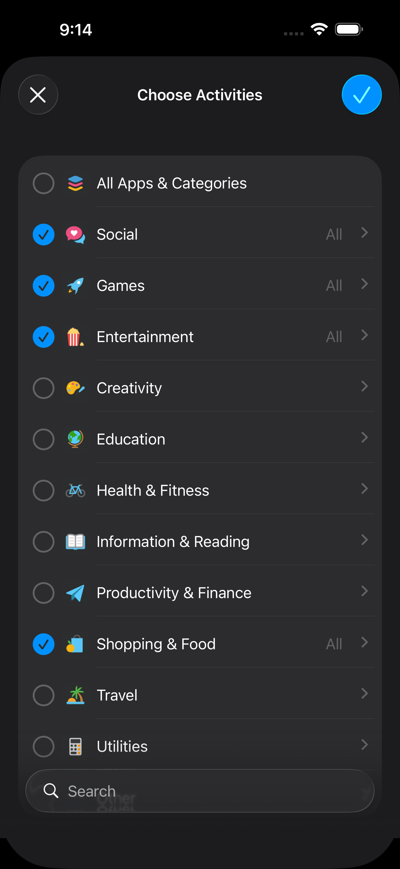 Selecting apps to block in Zone