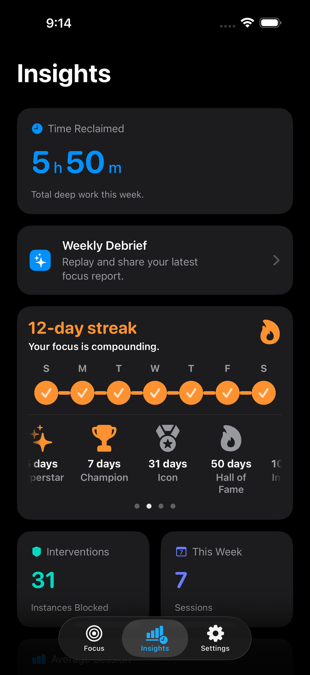 Focus session insights in Zone